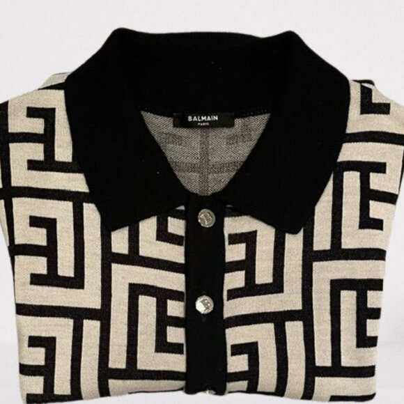Balmain Men Monogram Wool & Linen Polo Shirt - Picture 1 of 3